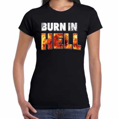 Halloween burn hell / branden hel horror shirt zwart dames carnavalsk