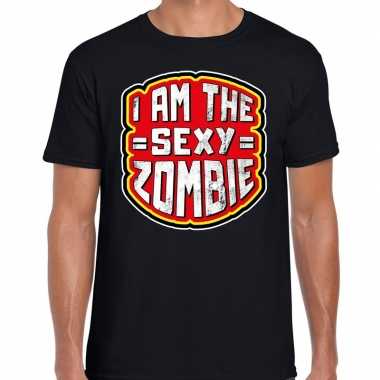 Halloween sexy zombie horror shirt zwart heren carnavalskleding