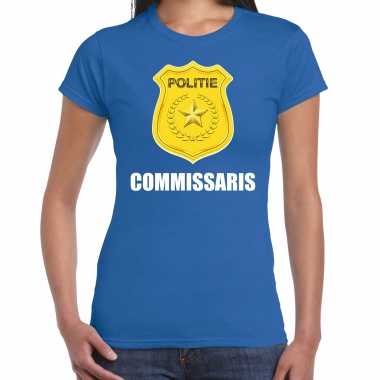 Politie embleem commissaris t shirt blauw dames carnavalskleding