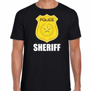 Politie / police embleem sheriff t shirt zwart heren carnavalskleding