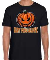 Halloween eat you alive horror shirt zwart heren carnavalskleding