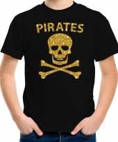 Piraten t-shirt zwart kids gouden glitter bedrukking carnavalskleding