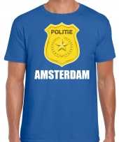 Shirt carnavalskleding amsterdam politie embleem blauw heren